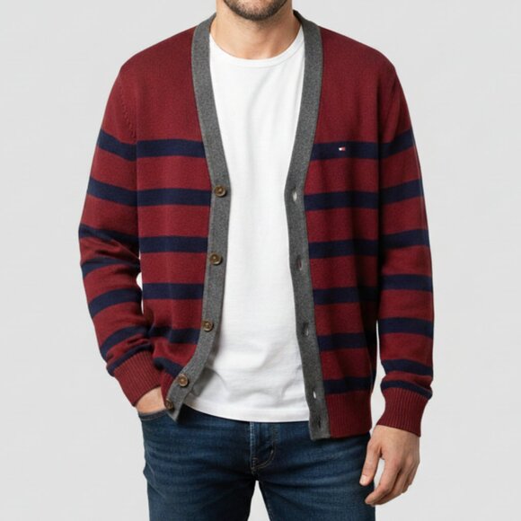 Tommy Hilfiger Striped Knit Button Front Cardigan - Picture 1 of 8